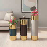 Jardinières décoratives modernes en acier inoxydable pour l'extérieur et l'intérieur / Vase de sol pour la décoration de la maison / Pot de fleurs doré