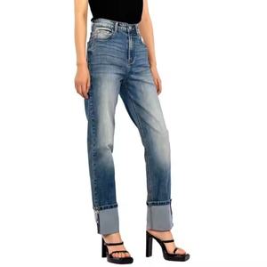 Jeans de mezclilla casuales de tiro bajo, desgastados, de pierna ancha, rectos, de color liso, lavado claro y transpirables para mujer, nueva moda 2025 - Product Image 4