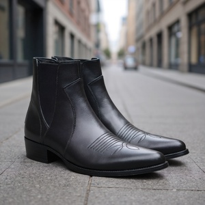 <span class=keywords><strong>Bottines</strong></span> <span class=keywords><strong>Chelsea</strong></span> classiques de luxe pour hommes en cuir <span class=keywords><strong>noir</strong></span> avec bout pointu pour augmenter la hauteur - Product Image 3