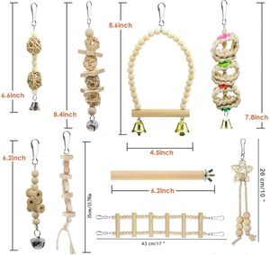 Jouets pour oiseaux en bois : balançoires, perchoirs à mâcher, perchoirs suspendus, hamacs, échelles d'escalade, jouets de cage pour oiseaux - Product Image 6