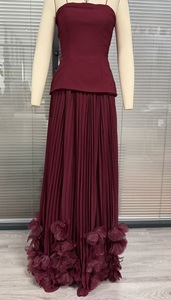 Vespera 2026 Nuevo Vestido de Noche Elegante sin Tirantes para Mujer, Vestido Largo Plisado sin Mangas con Dobladillo Floral 3D, Vestido Formal para Fiesta o Boda - Product Image 2