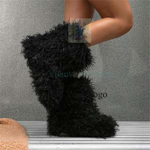 Belle conception mode laine tricoté à manches hautes <span class=keywords><strong>bottes</strong></span> de neige pour femmes hiver rehaussant semelle épaisse <span class=keywords><strong>bottes</strong></span> à manches longues - Product Image 5