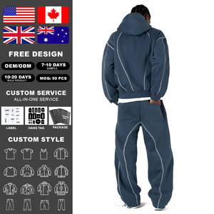 KingSen High Quality Custom Embroidered French Terry Cotton Tracksuit <b>Zip</b> Up Hoodie Contrast Stitching Oversized Men's Sweatsuit - Product Image 2