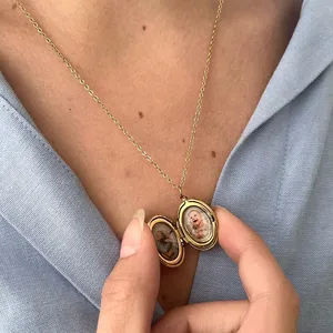 Фотоальбом из нержавеющей стали 316L кулон овальное сердце квадратный альбом медальон персонализированный гравированный логотип аксессуары ожерелье - Product Image 4