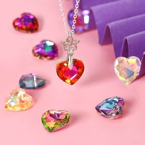 12 pièces/sac, perles en cristal en forme de cœur de 14 mm, effet <span class=keywords><strong>aurore</strong></span> boréale, trou unique, fournitures pour la fabrication de bijoux DIY - Product Image 1