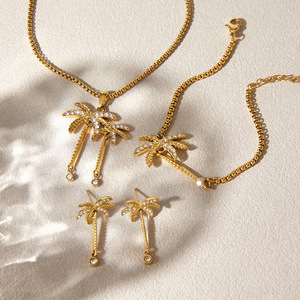 Coconut Tree Jewelry <b>Set</b> Stainless Steel Necklace <b>Bracelet</b> Earrings Women's Party Fashion Jewelry - Product Image 4