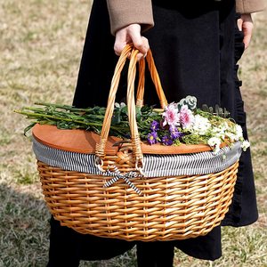 Paniers de pique-nique personnalisables en <span class=keywords><strong>osier</strong></span> blanc tressé, rectangulaires, carrés, ovales, pour le rangement et les cadeaux de Pâques - Product Image 4