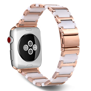 Bracelet de montre en métal, acier inoxydable et céramique pour <span class=keywords><strong>Apple</strong></span> <span class=keywords><strong>Watch</strong></span> Band Series 7 6 5 IWatch 38 40 42 44mm Crossing Style Wrist Bracelet - Product Image 4