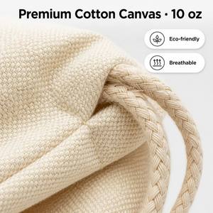 Pochette en coton naturel avec cordon de serrage, sac de rangement anti-poussière réutilisable avec pompon en coton - Product Image 2