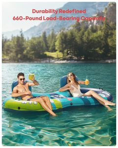 Double River Tube 2 Person 660lb Heavy Duty Puncture Resistant Raft with <b>Backrest</b> Cooler Cup Holders Family - Product Image 3