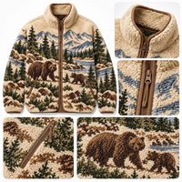 Veste polaire jacquard rétro à motif animalier pour homme, fermeture éclair, haute densité, vêtement d'extérieur d'hiver, fabricant de vêtements OEM ODM sur mesure