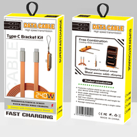 Câble de charge Type-C 2-en-1 240W tendance et personnalisé avec support et fixation pour appareil photo, en alliage d'aluminium, charge rapide 5A, emballage de vente au détail