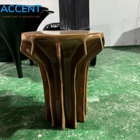 Meubles pour enfants, table d'appoint en FRP à texture plissée, tabouret d'appoint brun chaud, fibre de verre, entièrement personnalisé pour la décoration de hall de luxe rétro