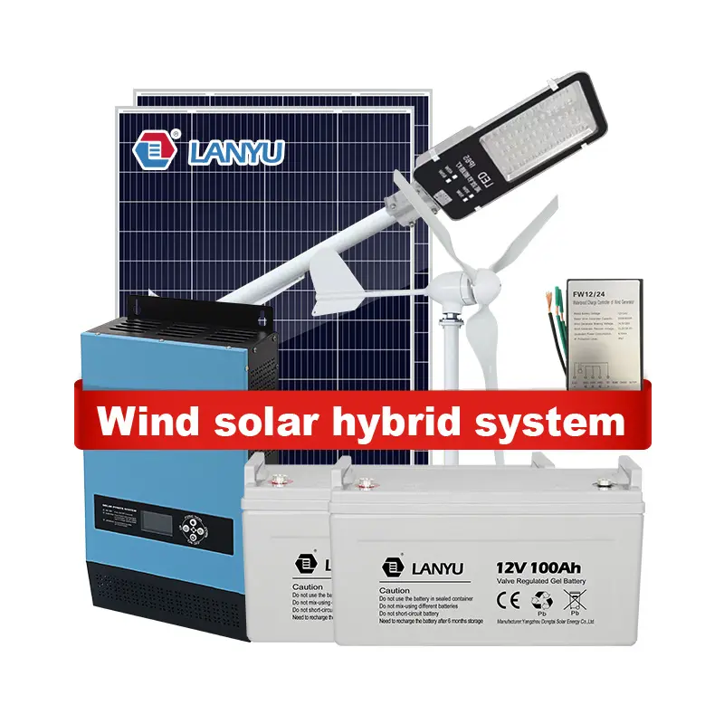 Toptan güneş ve rüzgar türbini hibrid sistemi 500W,3KW,5KW,10KW,20KW rüzgar ve güneş hibrid sistemi ev kullanımı için