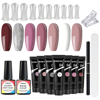 Kit d'extension d'ongles en polygel OEM sous marque privée, ensemble de démarrage complet avec base coat, top coat, double moule et outils à ongles, vente en gros