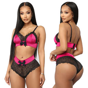 Großhandel Damen Sexy Dessous Spitze BH und Höschen 2 Stück Dünne Durchsichtige Frauen Sexy Unterwäsche Brief Set - Product Image 1