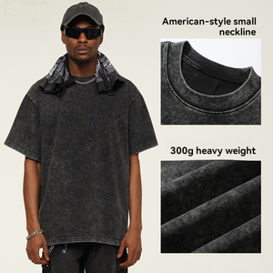 Camiseta Extra Grande de Algodón Lavado de 300G para Hombre, Corte Regular, Manga Corta, Cuello Redondo, Primavera Verano - Product Image 3