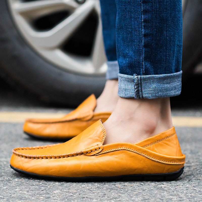 2021 men's dress shoes genuine leather business shoes rubber outsole large size loafers mens leather casual shoes