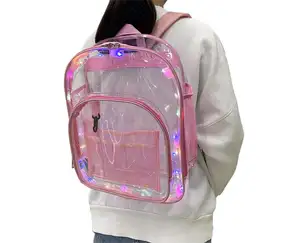 2023 Fashion Good Quality Clear and Transparent PVC Durable Water Proof School Backpack Soft Back Pack with LED light