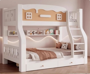 Letto a Castello Alto e <span class=keywords><strong>Basso</strong></span> per Bambini in Legno Massello Letto Multifunzionale a Due Piani - Product Image 2