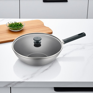 Silver Ti Non-Stick Wok 30cm Chinese <b>Style</b> Uncoated Durable Health Cooking - Product Image 2