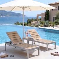Chaise longue de villa au bord de la piscine, lit de repos en aluminium avec dossier réglable et lattes en teck, résistant aux intempéries, pour patio extérieur