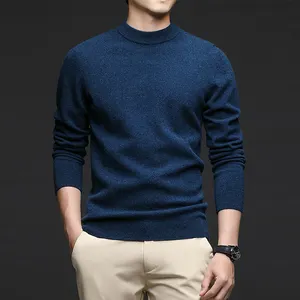 Suéter de punto de cuello redondo de lana 100% de punto de manga larga con logotipo personalizado de moda de estilo moderno para hombres