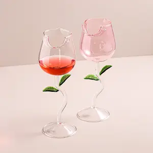 Novelty Rose Flower Shaped Drinkware Wine Glass Cup Flute Goblet Goblet Pink Champagne Valentine'S Day