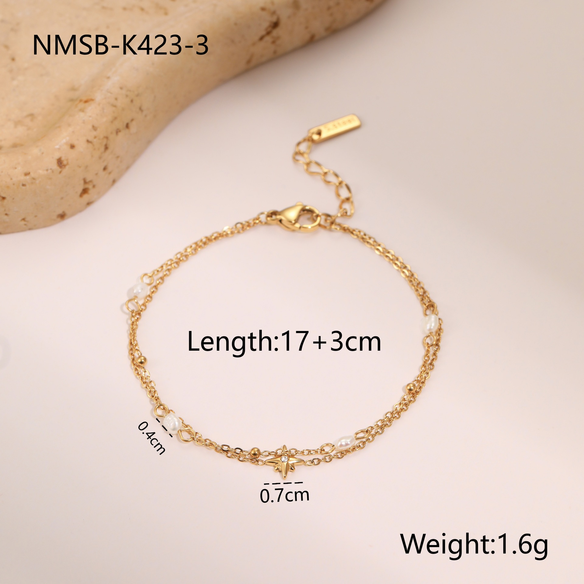 NMSN-K423-3 สร้อยข้อมือหกเหลี่ยมสีทอง