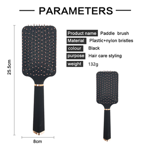 Spazzola per Capelli con Cuscinetto Quadrato Grande, Personalizzabile con Logo, Finitura Opaca Nera, Morbida al Tatto, per Salone di Bellezza, Vendita all'Ingrosso - Product Image 2