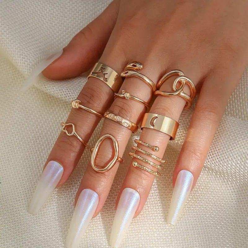 Нишевой дизайн, легкое роскошное простое и безразмерное женское кольцо с открытыми костяшками, ювелирный набор из десяти предметов