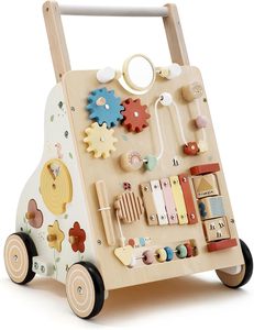 PairPear Andador De Madera Para Bebés, Andador De Empuje Para Bebés, Juguete Montessori Walker Con Centro De Actividades Para Niñas Y Niños, Andador De Bebé De Velocidad Ajustable Para El Desarrollo