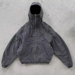 Veste <span class=keywords><strong>à</strong></span> capuche hiver personnalisée en denim brodé de poids lourd avec cagoule <span class=keywords><strong>Ninja</strong></span> masquée <span class=keywords><strong>à</strong></span> capuche avec fermeture éclair - Product Image 1