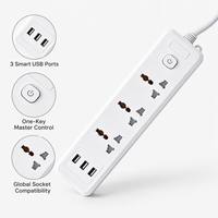 Multiprise personnalisée à 3 voies avec 4 prises, interrupteurs indépendants, charge USB 3 ports, en PP ignifuge