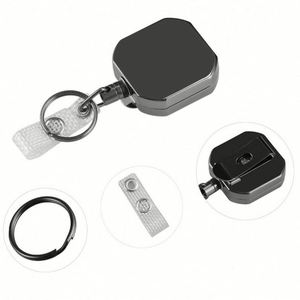 Heavy Duty Retractable Badge Holder Reel Square Metal ID Badge Holder with Belt Clip Camping <b>Key</b> <b>Ring</b> for Name Card Keychain - Product Image 4