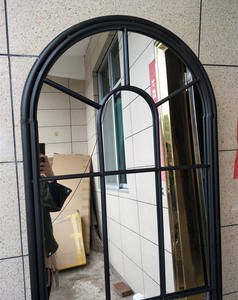 Ingresso moderno telaio in ferro finestra arco specchio di lunghezza del pavimento pieno con la parte superiore arrotondata espelhos decorativos - Product Image 5