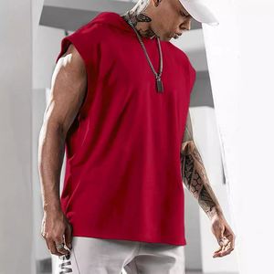 French 0.7 Cotton 0.3 Polyester Quality Best Short Embroidery Fabric <strong>Sleevless</strong> <strong>Hoodies</strong> with Custom Drawstrings Designs - Product Image 4