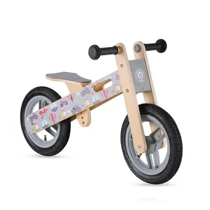 Loopingfun imalatı özel yüksek kalite hiçbir pedalı ayak kat ahşap 12 inç denge bisikleti Toddler üç tekerlekli bisiklet oyuncak