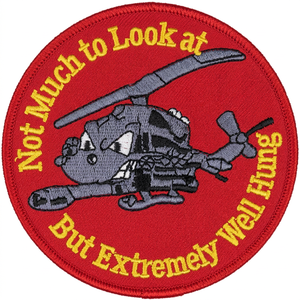Circular Embroidered Helicopter <b>Patch</b> Red Background Yellow Text <b>Sew</b>-<b>On</b> Fabric <b>Patch</b> - Product Image 1