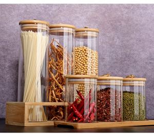 Wholesale Round Tea <b>Spice</b> Kitchen Organizer Sealed Glass Food Storage <b>Jar</b> With Bamboo Lid - Product Image 6