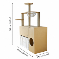 Arbre à chat avec bac à litière intégré, en bois massif, capsule spatiale, poteau en sisal, plateau coulissant, anti-éclaboussures, pour intérieur