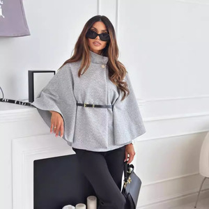 Customised Winter Batwing-Sleeve Button-Front <strong>Coat</strong> Stylish Solid-Colour Belted Polyester Cape <strong>Coat</strong> Ladies' Party Cape <strong>Dress</strong> - Product Image 4