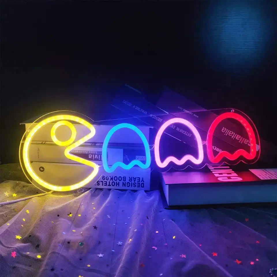 Gaming Sign Retro Arcade Dekor Ghost Led Ambient Signs Nacht führte Spiel Neonlichter für Schlafzimmer Wal