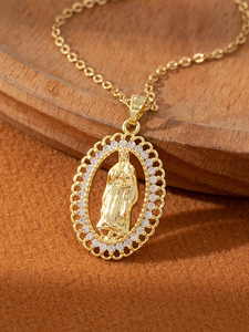 Collar con Colgante de Madonna de Circonio, Diseño Hueco Personalizado y Exquisito para Mujer, Joyería María - Product Image 5