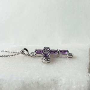 Collar con Colgante de Cruz de Diamantes de Amatista, Plata de Ley 925, Moissanita en Forma de Lágrima, Joyería Religiosa para Regalo de Fiesta - Product Image 2