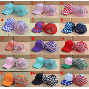 Custom Logo 5 Panel Women <strong>Men's</strong> Outdoor Sports Cap Foam Striped Printed Mesh Rope Women's <strong>Trucker</strong> <strong>Hats</strong> with Checker Print - Product Image 3