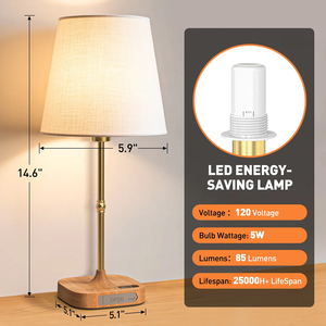 Cordless <b>Bedside</b> Table Lamp for Bedroom,Dimmable Touch Table Lamp Rechargeable Desk lamp with Fabric Shade for Living Room - Product Image 2