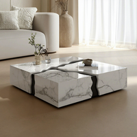 Table basse en marbre italien haut de gamme, luxueuse et minimaliste, carrée, extrêmement élégante et luxueuse, table basse en pierre