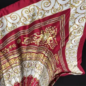 Pañuelo de seda satinado para mujer, hiyab estampado de noche árabe, pañuelo para la cabeza para mujer, 110x110, 2021