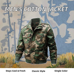 Veste matelassée vintage en toile pour homme, couleur unie, manches longues, col montant, fermeture éclair, coupe ajustée, vêtement d'extérieur décontracté pour l'automne - Product Image 2